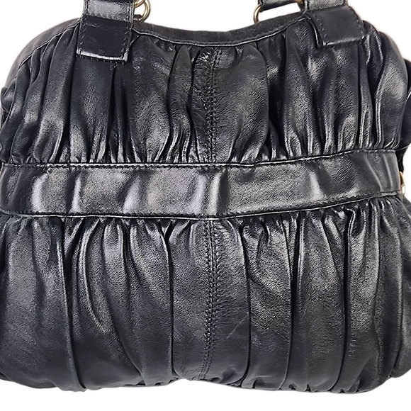 Paola Masi Black Leather Hobo Shoulder Bag Full Zipper Closure Kisslock Pocket - Picture 7 of 10